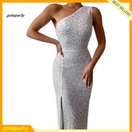 Gotoparty Sequin Slit Dress - Sleek Sequin Fabric, One Shoulder Design | Ideal for Elegent Evening E