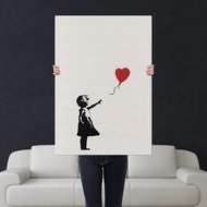 ศิลปะแนวbanksy ในครอบครัวแรกมีเสมอสาวหวังด้วยบอลลูนสีแดงผ้าใบศิลปะติดผนังพิมพ์กราฟฟิตี Banksy Street
