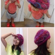 手工編織捲針貝蕾帽。貝殼毛帽。日本優質線材。紫色系段染。