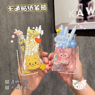 AT/㊗Simple Muji Style Transparent Acrylic Pen Holder Student Dormitory Desktop Office Cartoon Stationery Sundries Storag