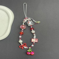 ins Style Cherry Hello Kitty Mobile Phone Chain Cartoon Lanyard Cute ccd Beaded Camera Keychain Pend