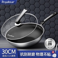 316Stainless Steel Wok Honeycomb Pattern Flat Non-Stick Pan Household Induction Cooker Applicable for Gas Stove QJOQ
