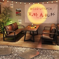 Cafe BBQ Camping Sofa Bar Table and Chairs Small Restaurant Bar Style Tea House Booth Solid Wood Sof