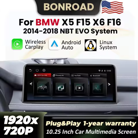 Bonroad 10.25 Inch Linux Wireless Carplay Android Auto Car Radio For BMW X5 F15 X6 F16 2014-2018 NBT