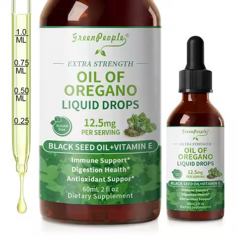 60ML Organic Oregano Oil Drops with Black Seed Oil & Vitamin E Immune, Respiratory,Digestive Support