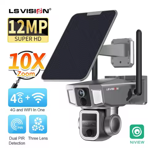 LS VISION 12MP 2 In 1 4G and WiFi Dual Screen Solar Camera OutdoorThree Lens Dual PIR Detection 10X 