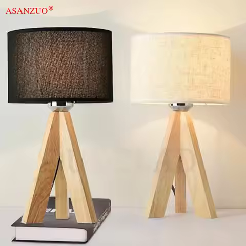 ASANZUO Modern Book Lamps E27 Reading Lighting Fixture Wooden Table Lamp With Fabric Lampshade Wood