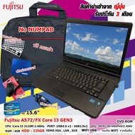 โน๊ตบุ๊คมือสอง FUJITSU A572/F Core i3 GEN3 แป้นดำ  เล่นเกม ดูหนัง ฟังเพลง ทำงาน เรียนออนไลน์ office ขนาด 15.6นิ้ว