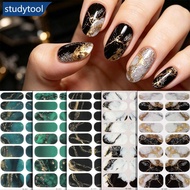STUDYTOOL 16PCS Marble Nail Polish Strips Gold Foil Nail Wraps Self-Adhesive Stickers Blush Gold Mar