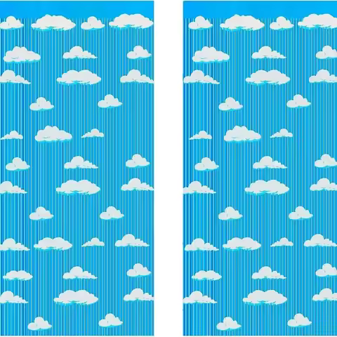 1/3/5pcs Cloud Theme Tinsel Fringe Curtain Shimmering Blue Sky White Clouds Backdrop Decor Cloud The