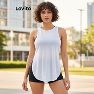 Lovito Women's Pure Color Sporty T-Shirt LNL75020