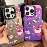 Hand Drawn Cake Strawberry Bear Phone Case Compatible for IPhone 11 12 13 14 15 Pro Max X XR XS MAX 7/8 Plus Se2020 Luxury Hard Shockproof Case