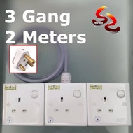 2 Meters 15A to 13A Multi Way Heavy Duty Trailing Power Extension Socket Cable Set 1GANG / 2GANG / 3