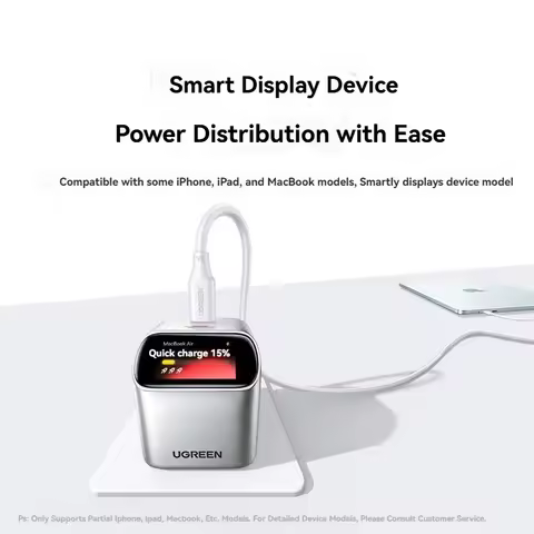 UGREEN 45W GaN Charger with Smart Display USB-C Fast Charger 45° Angled TFT Screen PD3.0 PPS Foldabl