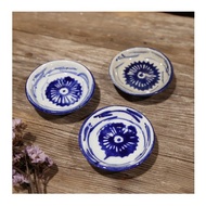 古董件.清末明初陶瓷碟.小茶托.青花瓷器.五福同壽陶製小盤.單入