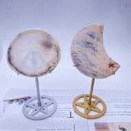 Crystal Cluster Rough Stone Mineral Label Engraving Agate Piece Disc Ornaments Storage Digital Moon 