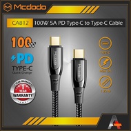 Mcdodo CA812 100W 5A Super Charge Type-C To Type-C Cable, 1.2 Meter, Gold Plating Connector, Nylon Braided Cable 5.0