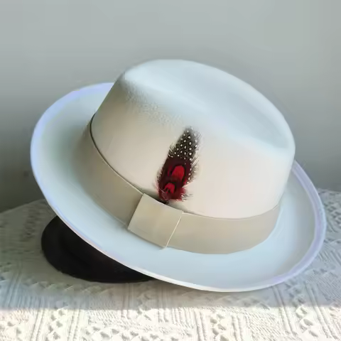 men classic fedora hat with feather decoration top hat Women Men Gentleman Hamburger hat vintage hat