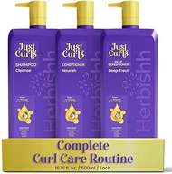 Herbishh Just Curls Vegan Shampoo and Conditioner + Deep Conditioner for Curly Hair Products Kit Enr