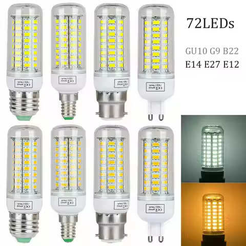 E14 E27 LED Corn Bulb 72LED 5730 SMD GU10 G9 B22 Bayonet E12 Chips AC 110V 220V Spotlight Candle Lam
