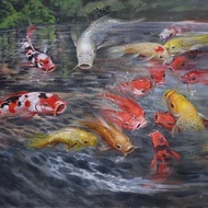 lukisan cetak ikan koi didalam air plus bingkai