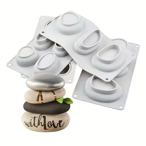 Stone Shape Decoration Crafts Making Plaster Resin Clay Molds 3 Cavity Creative Large Size Pebble Si