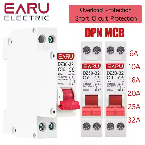DZ30-32 DPN 1P+N Mini Circuit Breaker MCB 6A 10A 16A 20A 25A 32A Din Rail Mounting Cutout Miniature