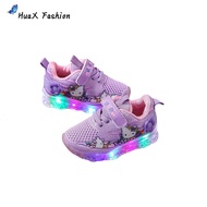 HuaX Children Shoes Magic Sticker Cartoon Printing Shoes with Led Light