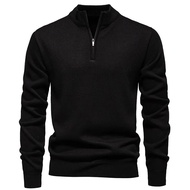 Casual Mens Pure Color Half Zip เสื้อกันหนาวฤดูใบไม้ร่วงฤดูหนาวสไตล์ใหม่ถัก Cross-Border แฟชั่นผู้ชา