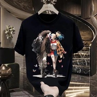 2026 Baju Kasual Lengan Pendek Kapas Cetakan Pasangan Badut Seni Amerika Baru, Longgar, Saiz Besar, 