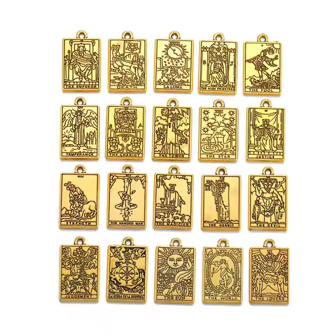 5pcs 20Styles Retro Style Witch Divination Tarot Card Tag Alloy Pendant DIY Charms Necklace Bracelet