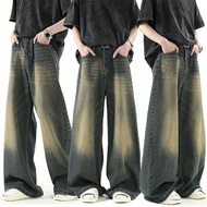 Seluar jeans lelaki retro Korean style baggy pants mid waist loose casual unisex pants韩版休闲宽松男女通用长裤