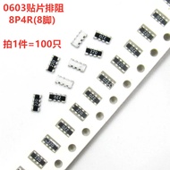 100pcs 0603 Patch Resistance 8P4R 0603 1K1.5K2K3K3.3K4.7K5.1K6.8K10K20K47K51K100K470K KR Patch Resis