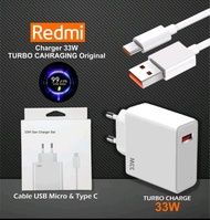 Charger Casan 1 Set Kabel Tipe C 33 Watt Turbo Fast Charging Compatible For Xiaomi Xiomi Note 9 / No