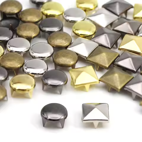 100Pcs 6-12mm 4 Claw Rivets Square/Round Metal Spike Studs Pyramid Rivets For Leather Spikes On Clot