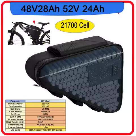 Battery 36V 52V 48V 45AH 21700 Cell Triangle Battery Lithium Capacity 1000W 2000W Super Powerful Baf
