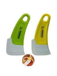 2入組廚房矽膠刮板 (帶孔)，綠色和黃色塑膠刮刀，適用於不粘鍋具
