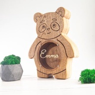 木製熊貓存錢罐 定制禮物男孩硬幣銀行，木製動物存錢罐