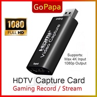 HDTV Capture Card 4K Input 1080p Output USB 2.0 Audio Video Record DSLR Camera Action Cam Camcorder Stream Gaming