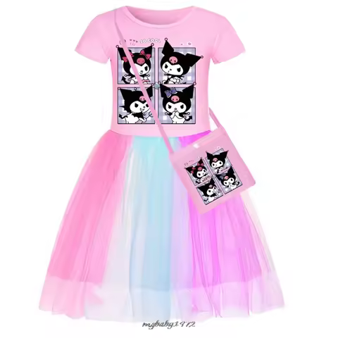 2-10Y Lovely Kuromi Melody Clothing for Girls Summer Dress Kids Cartoon Cute Vestidos Toddler Girl E