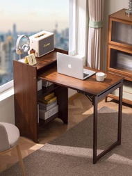 Space Saving Folding Desk with Bookshelf | Multifunctional Computer Desk & Dining Table for HDB Smal