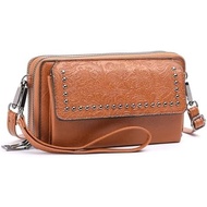 Crossbody Bags for Women Small Leather Cell Phone Wallet Wristlet Purse with Zip Around 2 Strap