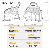 TB-CT-104กระเป๋าไฟฟ้า + Tali Bahu ToughBuilt25ช่องและลูปสีดำกระเป๋าเครื่องมือออแกไนเซอร์หนัก