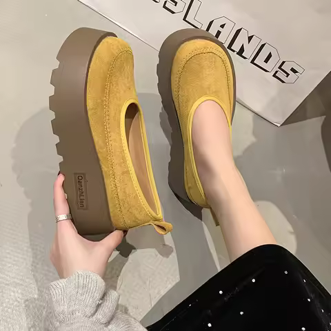 Aphixta 2025 New Suede Platform Shallow Woman Shoes Yellow Loafers Spring Woman Fashion Shoes Concis