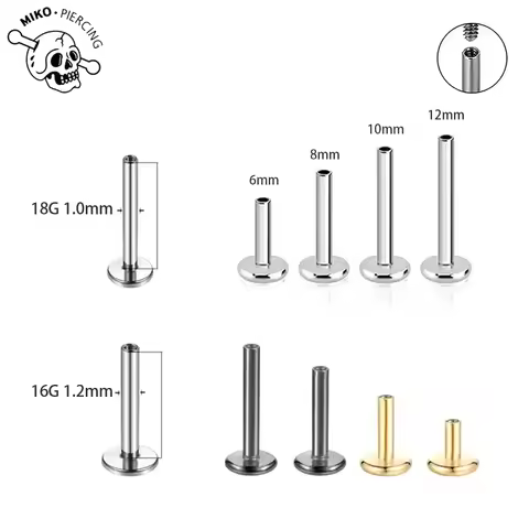 10PCS G23 ASTM F36 Titanium Labret 16G 18G Internal Thread Plug Septum Ear Lips Nose Piercing Tragus