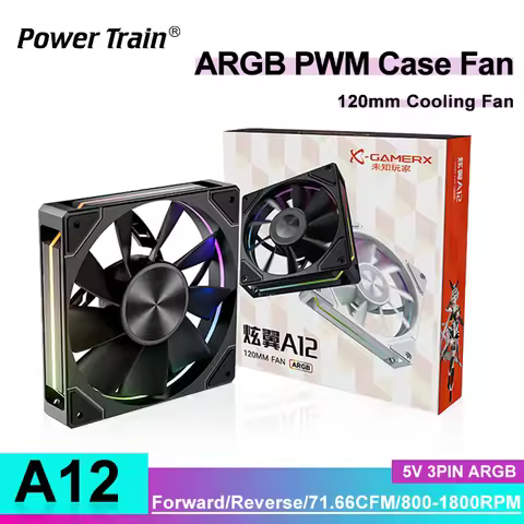 Power Train X-GAMERX A12 ARGB CPU Case Fan 120mm 5V 3PIN Motherboard Lighting Sync 4PIN PWM 800-1800
