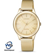 Citizen EM0502-86P Eco-Drive Analog Gold Tone Stainless Steel Mesh Band Ladies / Womens Watch
