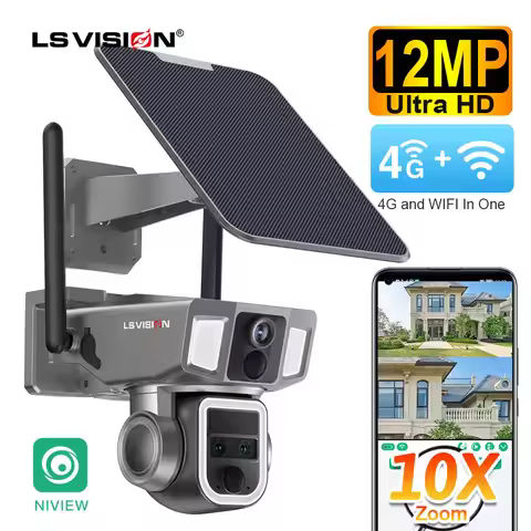 LS VISION 12MP 6K 10X Zoom Dual Screen Solar Camera Outdoor 4G/WiFi 2 In 1 Three Lens Dual PIR Detec