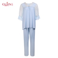 Ancient and Modern Pajamas Women V-Neck Thin Lace Trousers Mid-Sleeved Loungewear Suit 7I219