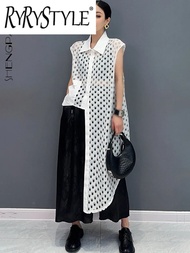 เสื้อตาข่ายตัวยาวของผู้หญิงใหม่ฤดูร้อนเสื้อตาข่ายแขนกุดหลวมเสื้อเชิ้ตแขนยาวหรูหรา5C1166เสื้อผ้า Y2k